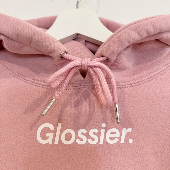 Glossier Original Pink Hoodie Pullover Sweatshirt Cozy Fleece Loungewear Small - Picture 2 of 9